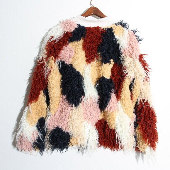 Nico Nico Spirit Faux Fur Bomber Jacket Multi Shaggy Full Zip Size Medium - Picture 8 of 16